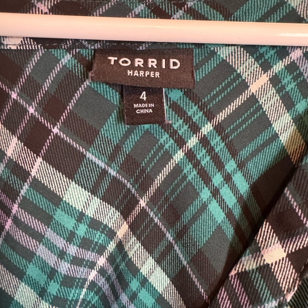 Torrid Teal and Black Plaid Blouse - Picture 2 of 2